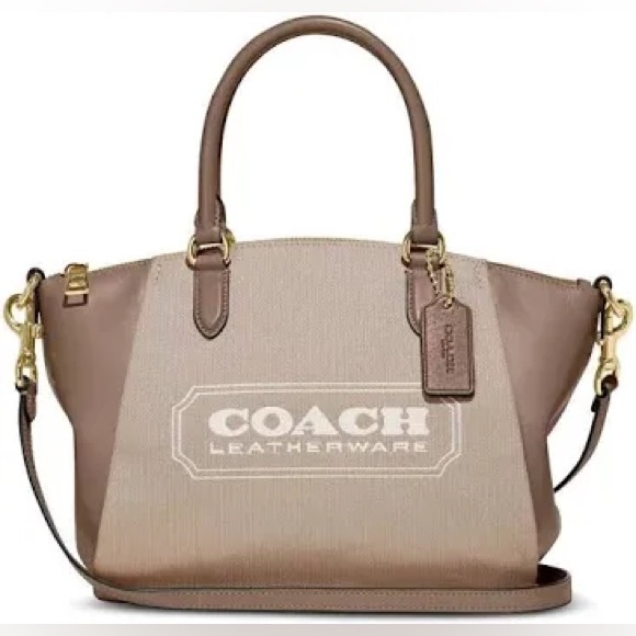 NEW Coach Badge Jacquard Elise Satchel in Chalk Taupe - Picture 12 of 13